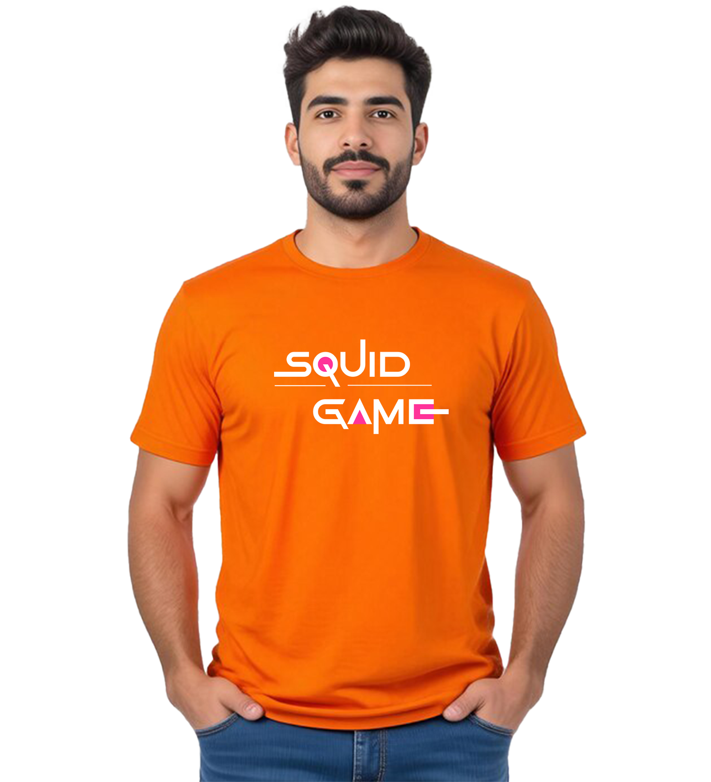 JEDFER Men's 100% Cotton, Half Sleeve, Regular Fit, Round Neck, Squid Game Graphic Printed T-Shirts