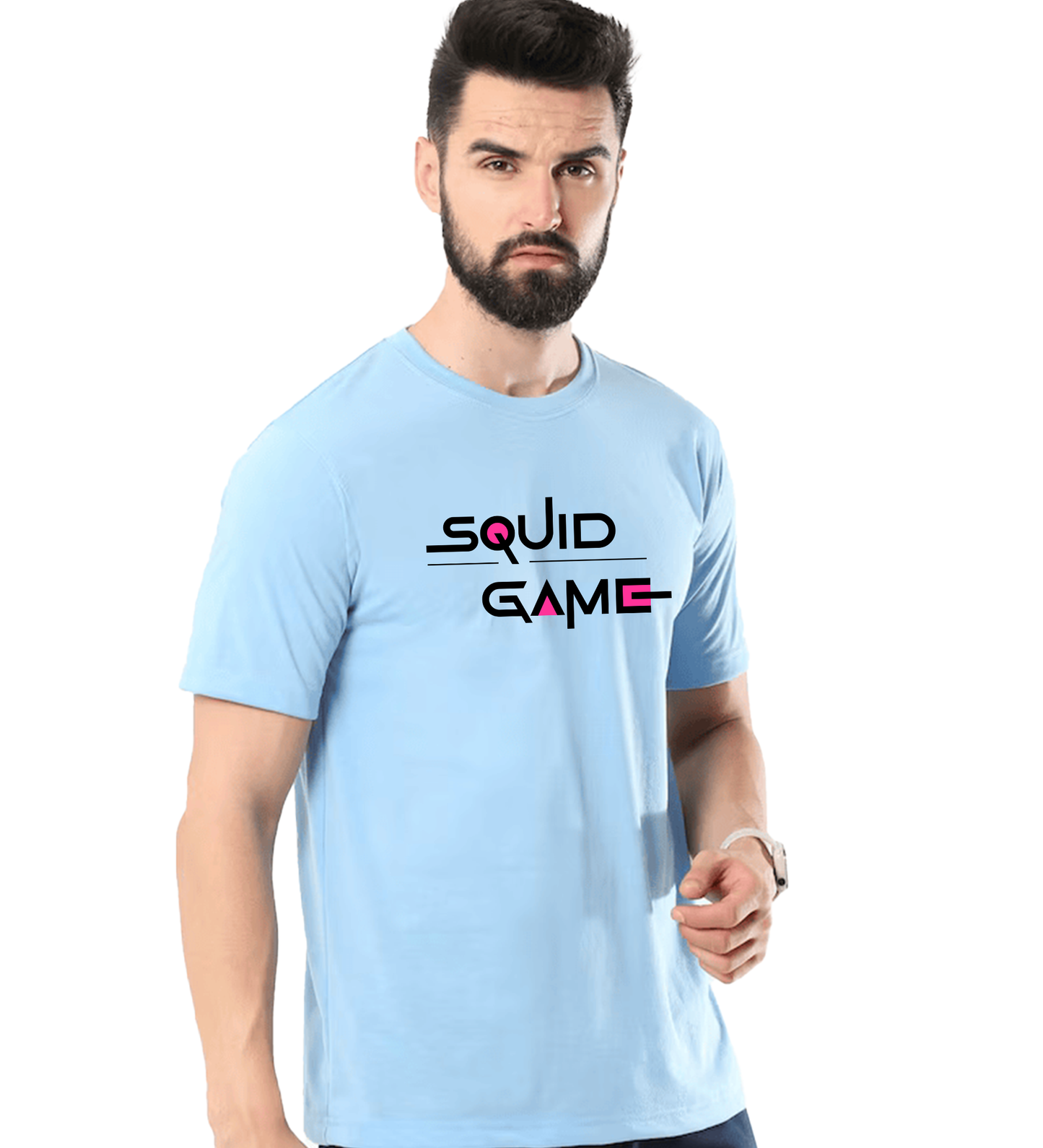 JEDFER Men's 100% Cotton, Half Sleeve, Regular Fit, Round Neck, Squid Game Graphic Printed T-Shirts
