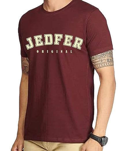 JEDFER Pure Cotton Half Sleeve, Original Printed Design, Round Neck T-Shirts for Men's