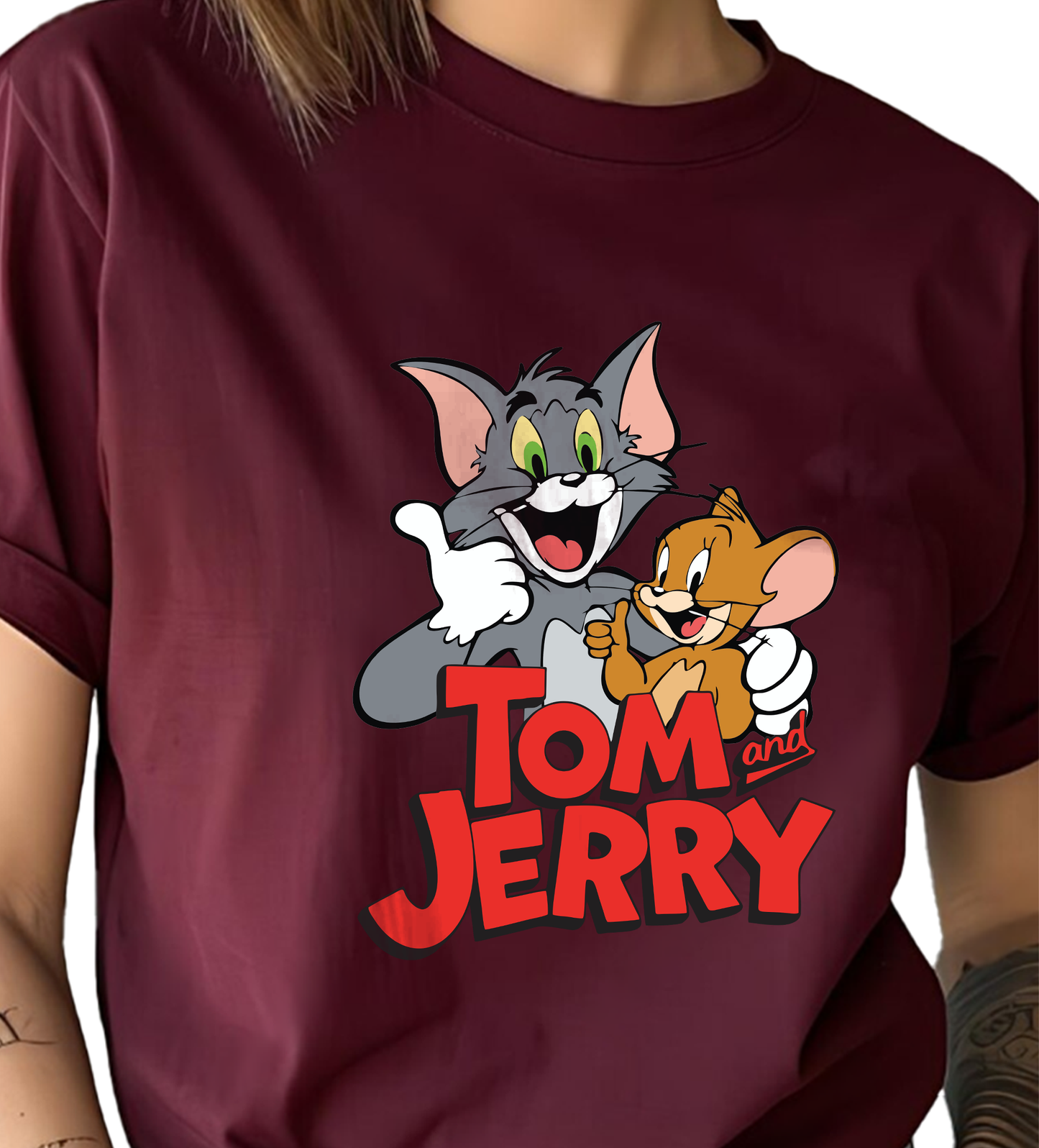 JEDFER Women's 100% Cotton, Half Sleeve, Round Neck, Regular Fit, Tom & Jerry Graphic Print T-Shirt