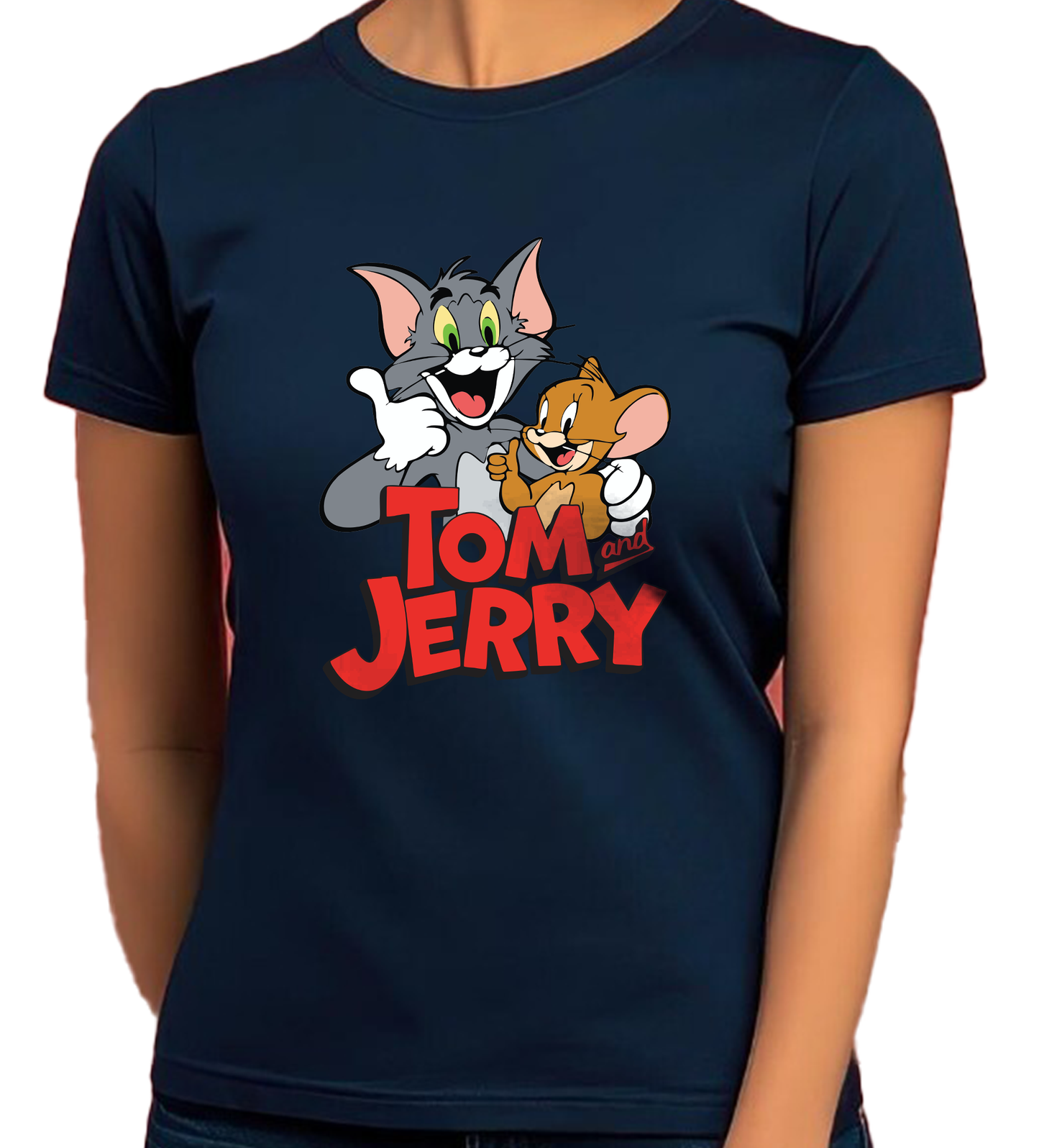 JEDFER Women's 100% Cotton, Half Sleeve, Round Neck, Regular Fit, Tom & Jerry Graphic Print T-Shirt