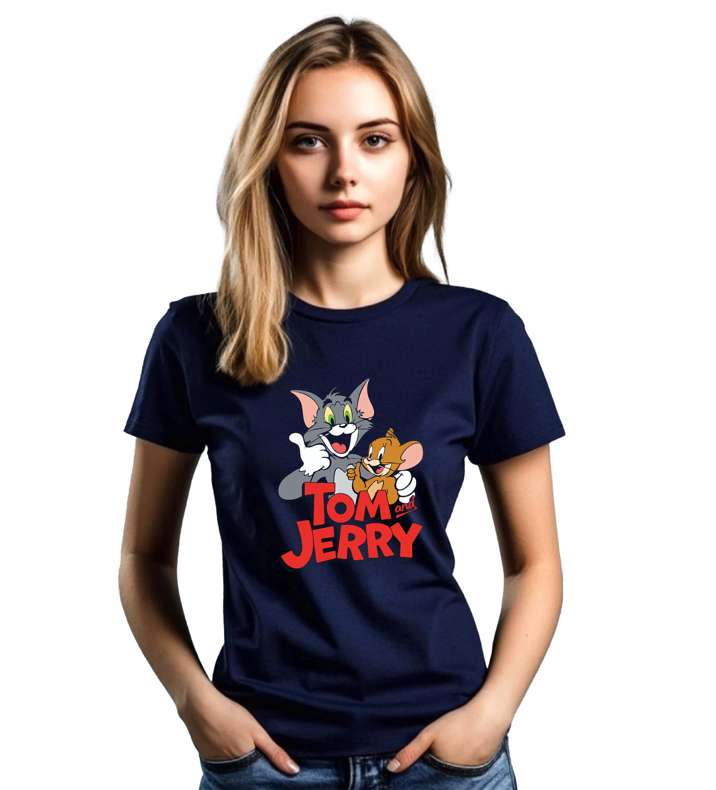 JEDFER Women's 100% Cotton, Half Sleeve, Round Neck, Regular Fit, Tom & Jerry Graphic Print T-Shirt