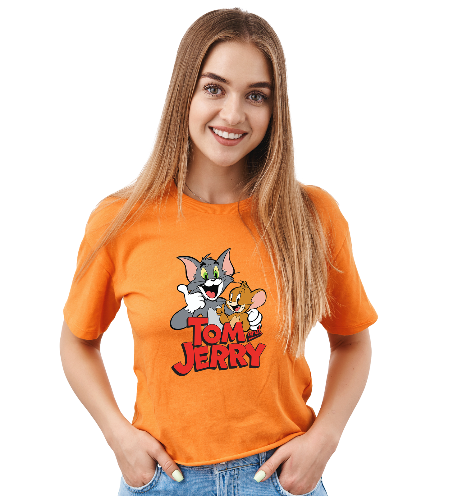 JEDFER Women's 100% Cotton, Half Sleeve, Round Neck, Regular Fit, Tom & Jerry Graphic Print T-Shirt