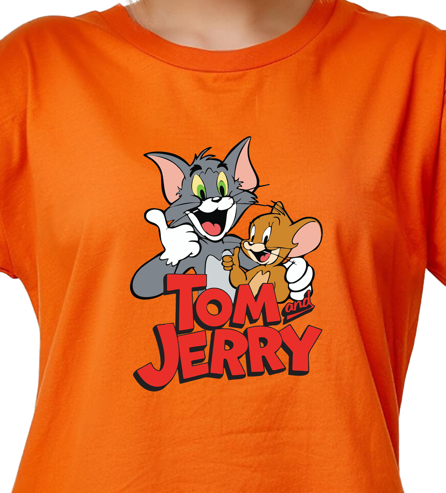 JEDFER Women's 100% Cotton, Half Sleeve, Round Neck, Regular Fit, Tom & Jerry Graphic Print T-Shirt