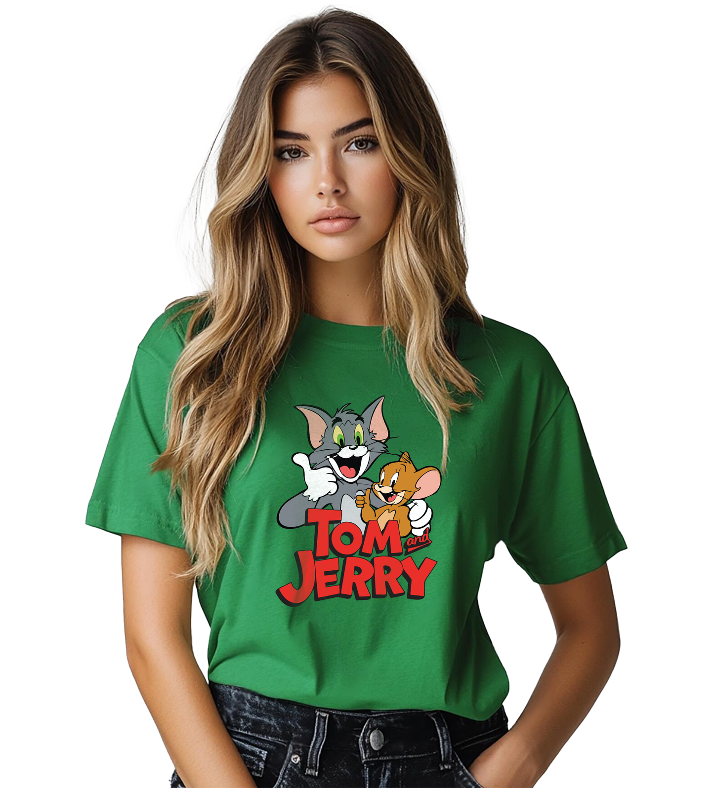 JEDFER Women's 100% Cotton, Half Sleeve, Round Neck, Regular Fit, Tom & Jerry Graphic Print T-Shirt