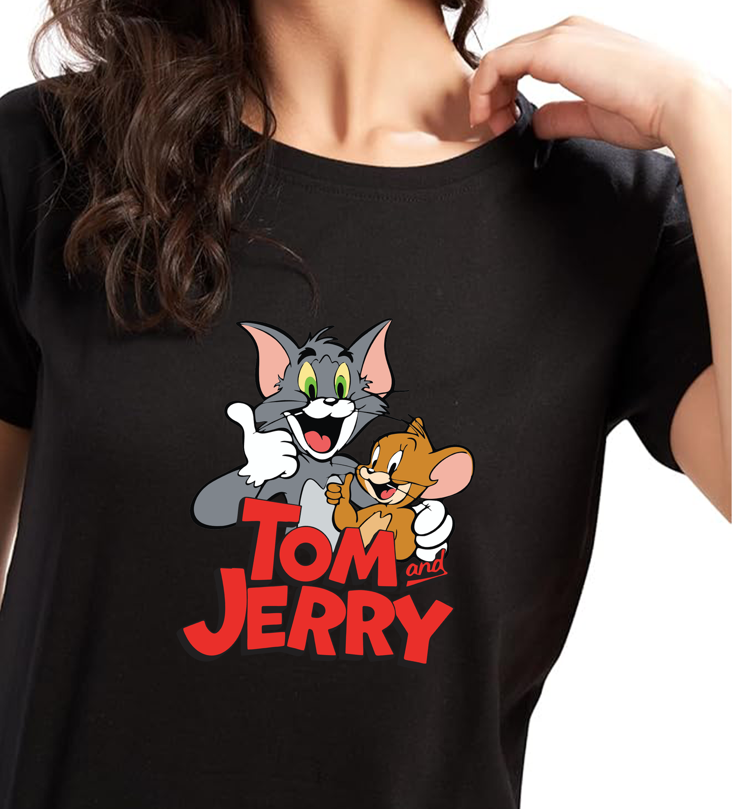JEDFER Women's 100% Cotton, Half Sleeve, Round Neck, Regular Fit, Tom & Jerry Graphic Print T-Shirt