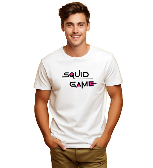 JEDFER Men's 100% Cotton, Half Sleeve, Regular Fit, Round Neck, Squid Game Graphic Printed T-Shirts