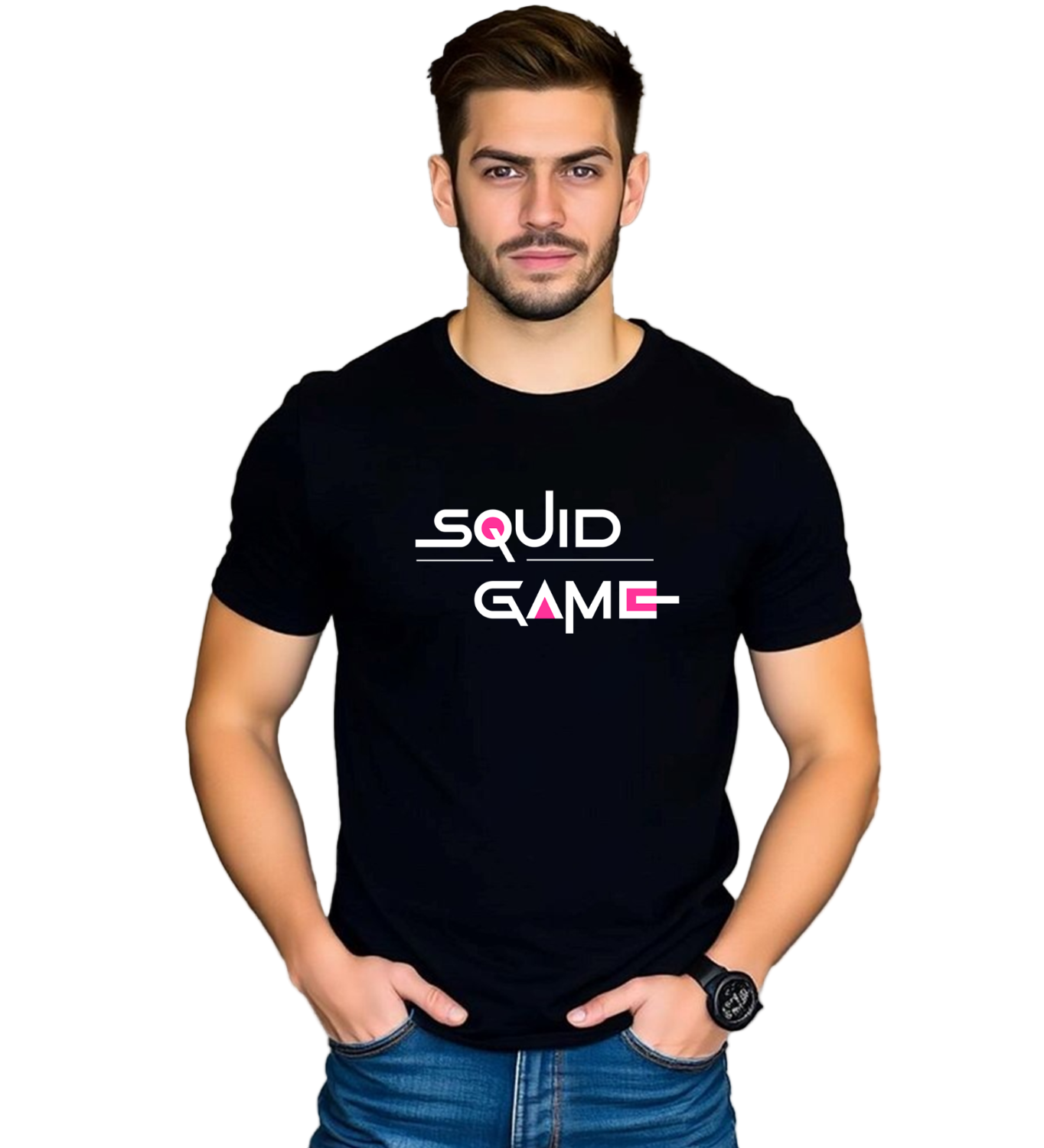 JEDFER Men's 100% Cotton, Half Sleeve, Regular Fit, Round Neck, Squid Game Graphic Printed T-Shirts