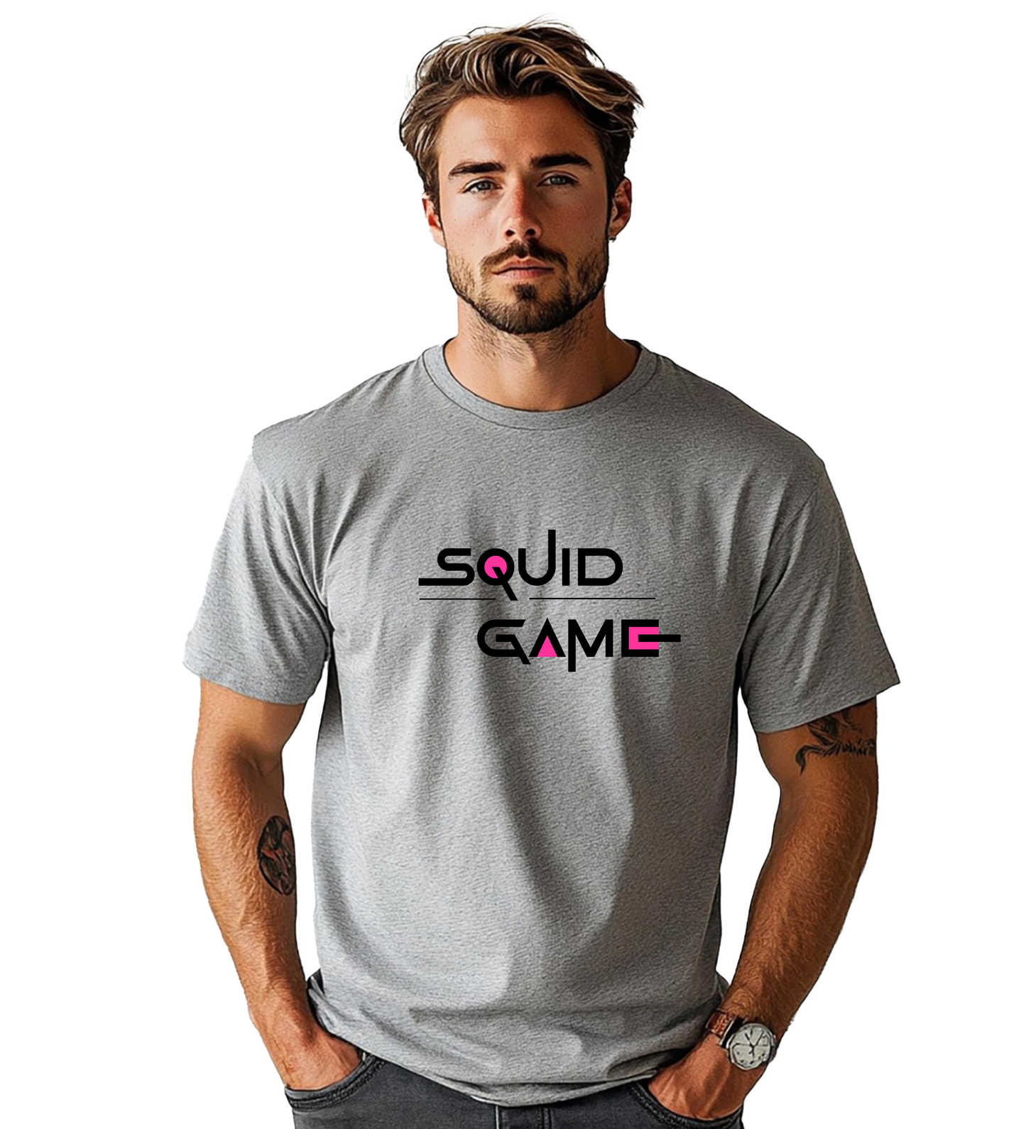 JEDFER Men's 100% Cotton, Half Sleeve, Regular Fit, Round Neck, Squid Game Graphic Printed T-Shirts