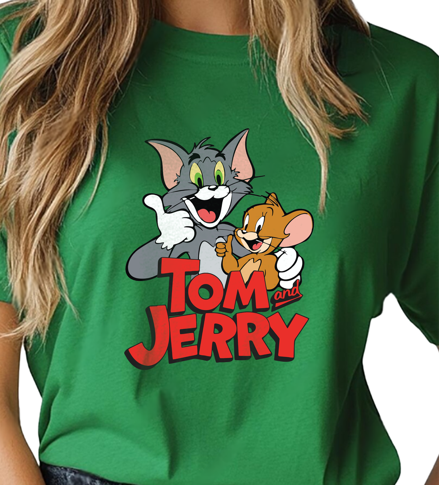 JEDFER Women's 100% Cotton, Half Sleeve, Round Neck, Regular Fit, Tom & Jerry Graphic Print T-Shirt