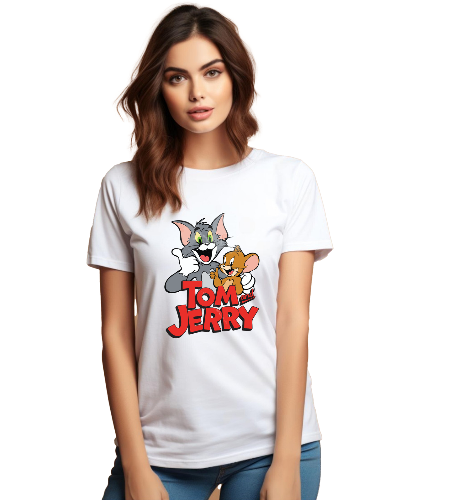 JEDFER Women's 100% Cotton, Half Sleeve, Round Neck, Regular Fit, Tom & Jerry Graphic Print T-Shirt