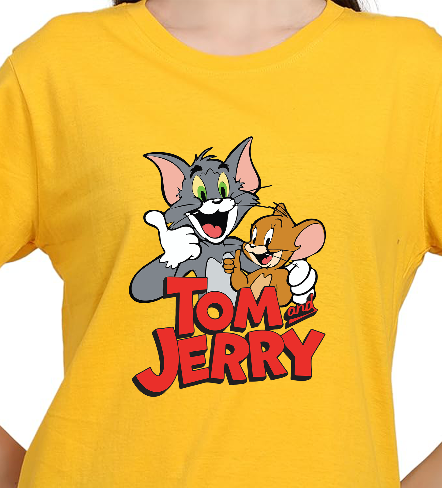 JEDFER Women's 100% Cotton, Half Sleeve, Round Neck, Regular Fit, Tom & Jerry Graphic Print T-Shirt