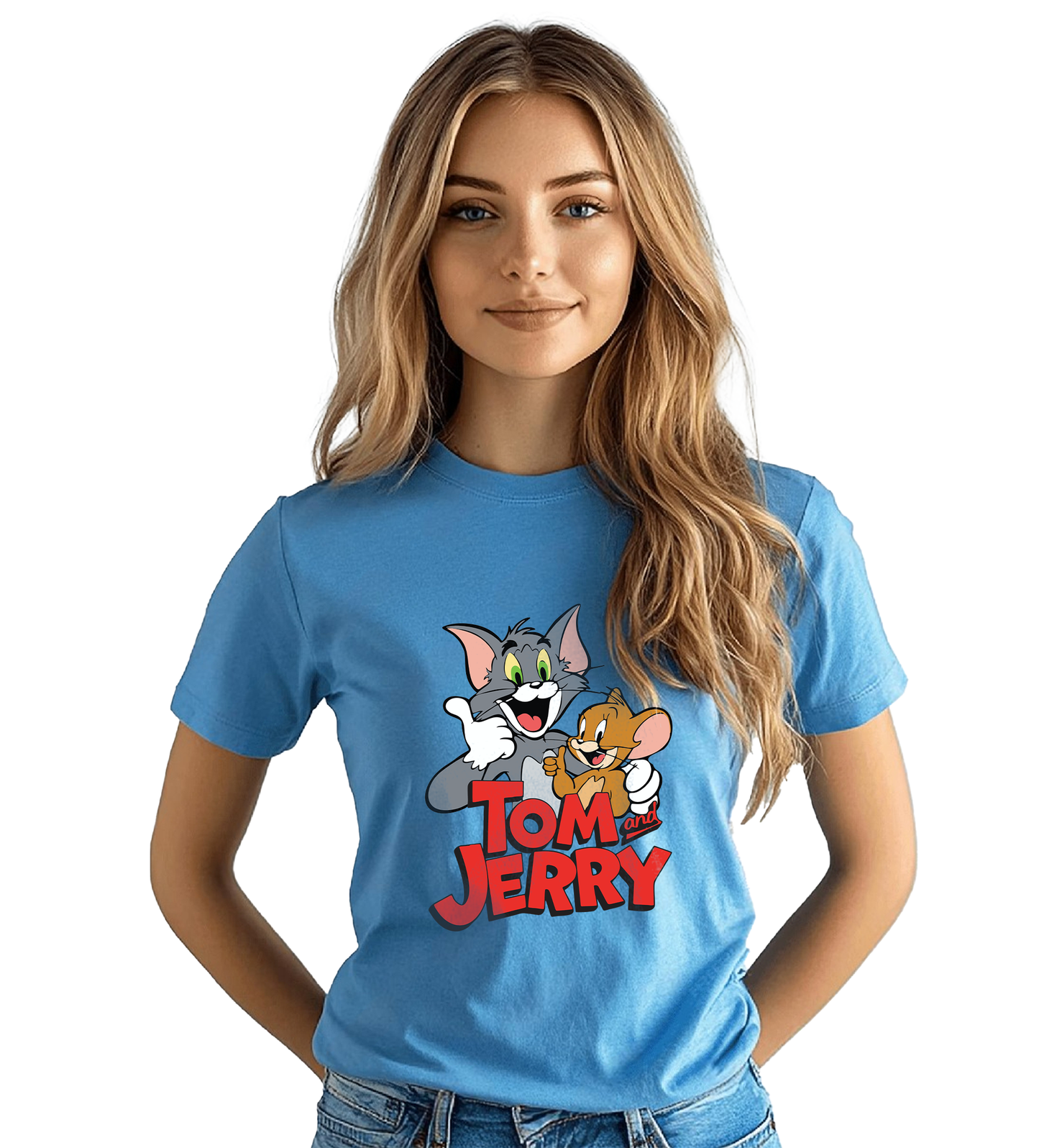 JEDFER Women's 100% Cotton, Half Sleeve, Round Neck, Regular Fit, Tom & Jerry Graphic Print T-Shirt